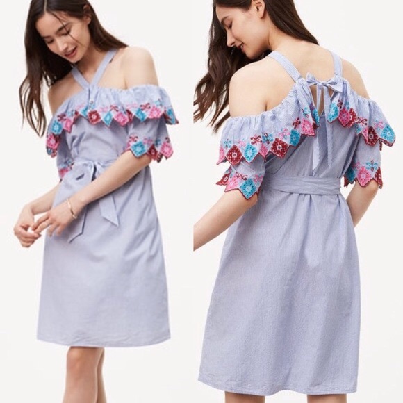 NWT Loft striped embroidered dress - Picture 1 of 3